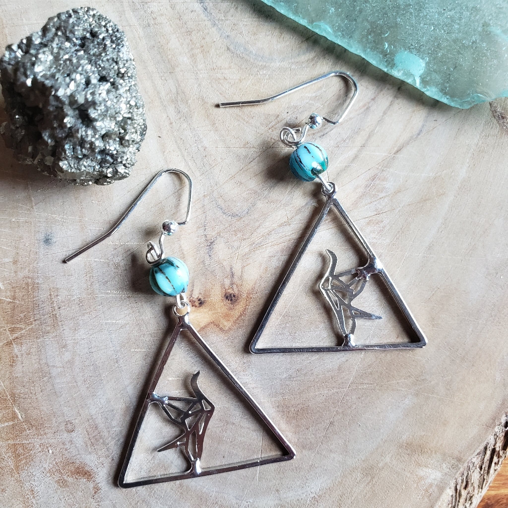 Handmade Czech Melon Beads Dancing Crane Earrings
